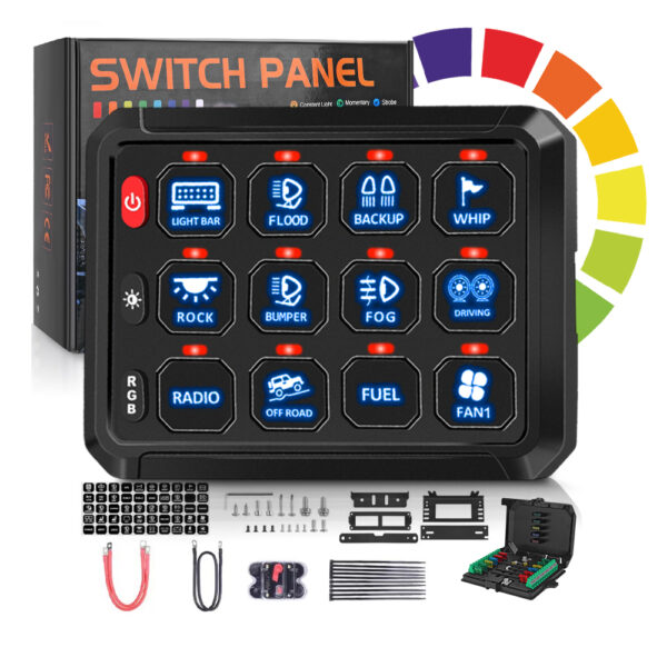 12 Gang LED Switch Panel for Marine Boat Car ATV UTV